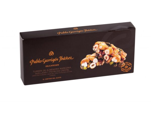 TURRÓN DE ALMENDRA MARCONA, AVELLANA Y PISTACHO CRISTAL DELICATESSEN 250G
