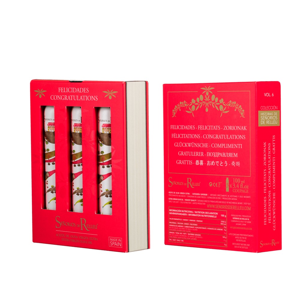 Aceite de Oliva Virgen Extra – Estuche Edición de Bolsillo “Felicidades” (x3 botellas 100 ml)