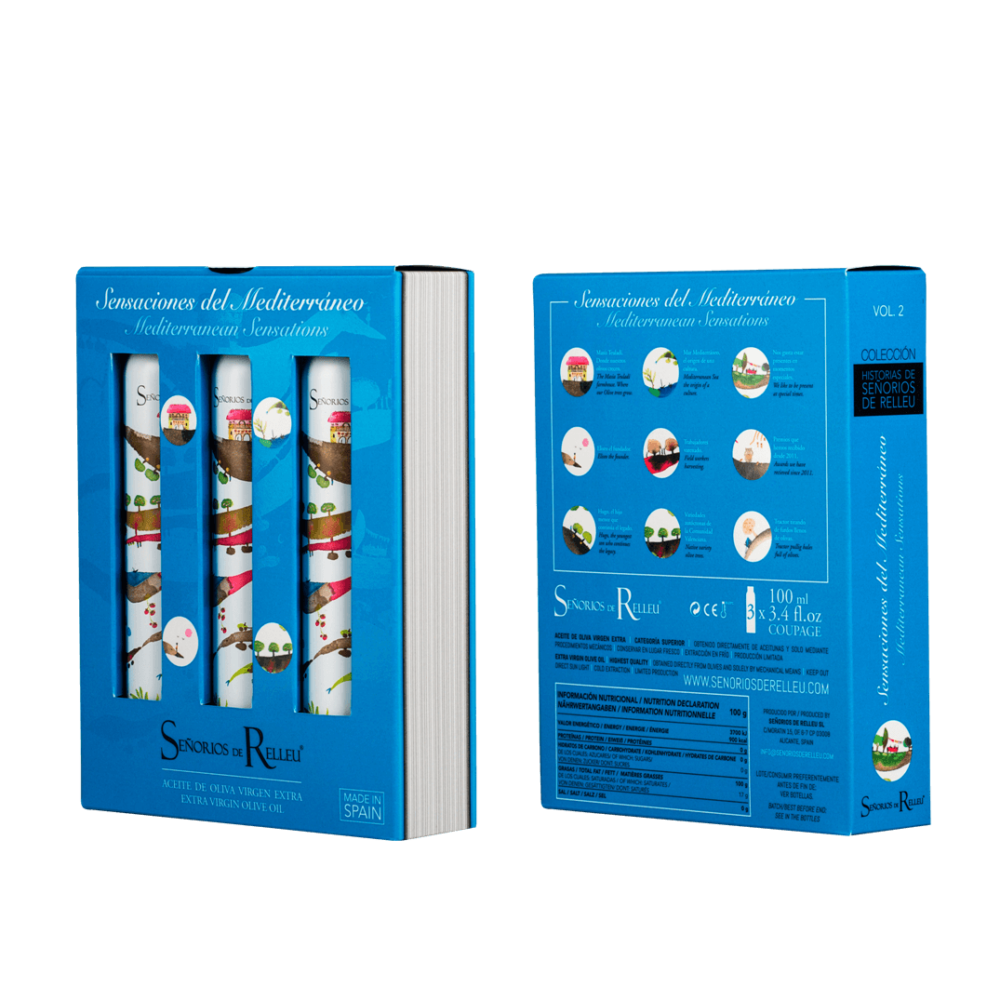 Aceite de Oliva Virgen Extra – Estuche Edición de Bolsillo “Sensaciones del Mediterráneo” (x3 botellas 100 ml)