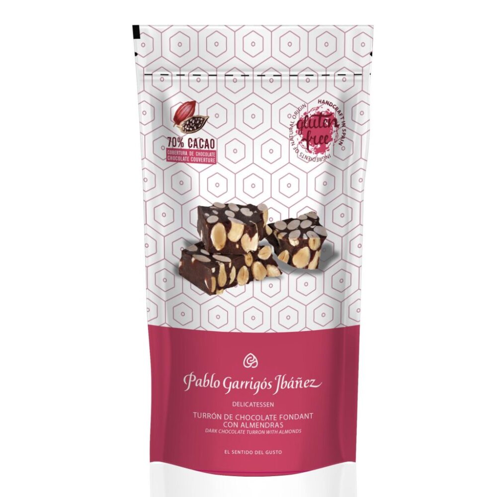 PORCIONES DE CHOCOLATE FONDANT CON ALMENDRAS 70% CACAO 100GR.